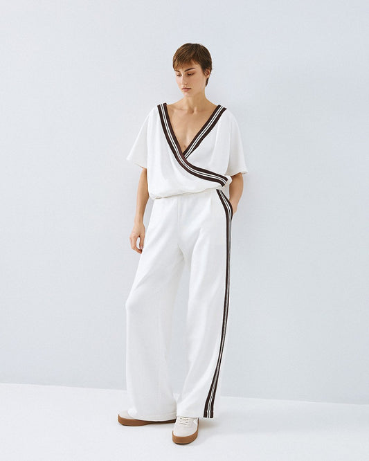 Access Wrap Sweatshirt Top with Striped Detail.