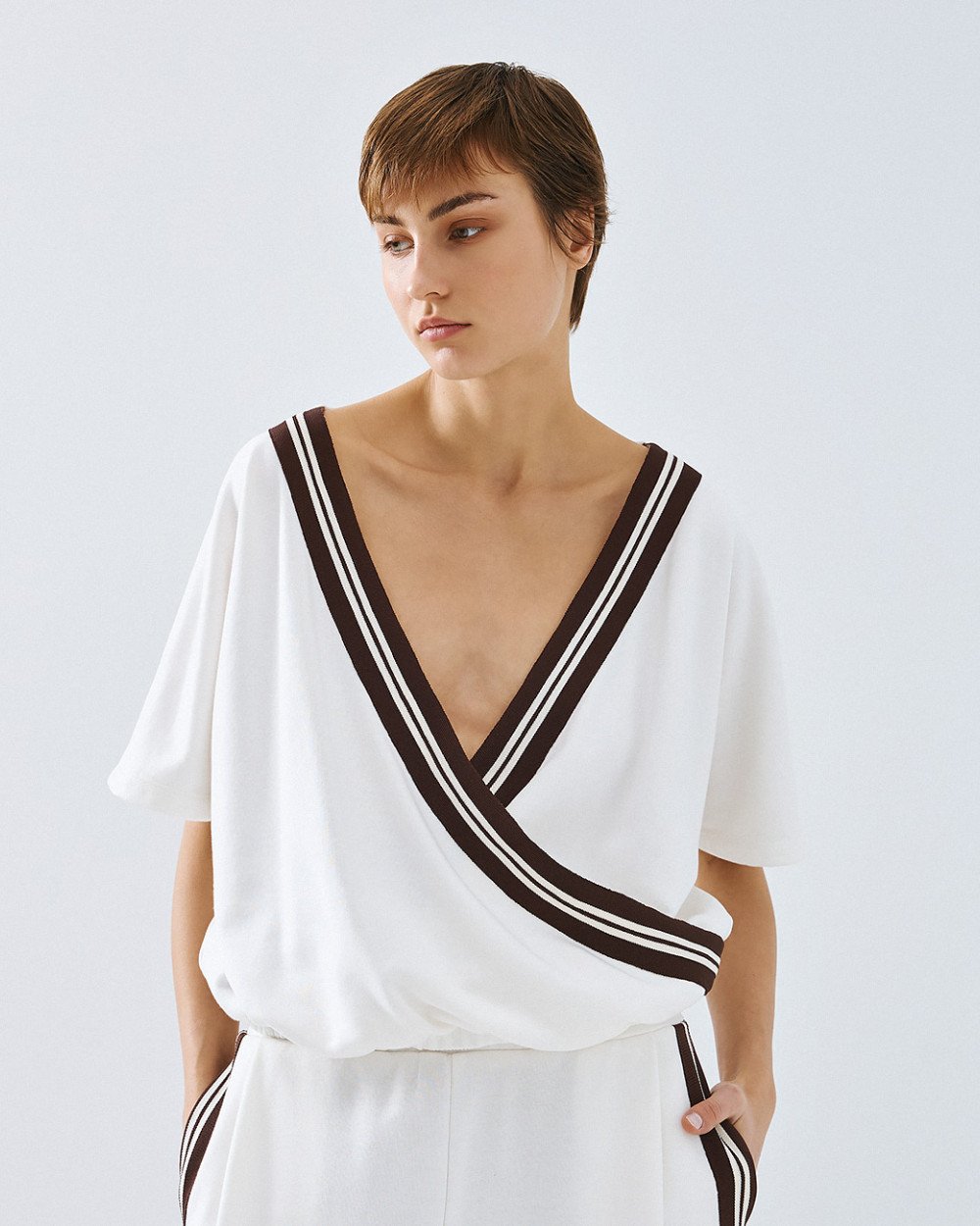 Access Wrap Sweatshirt Top with Striped Detail.