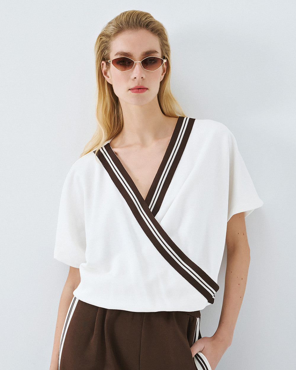 Access Wrap Sweatshirt Top with Striped Detail.