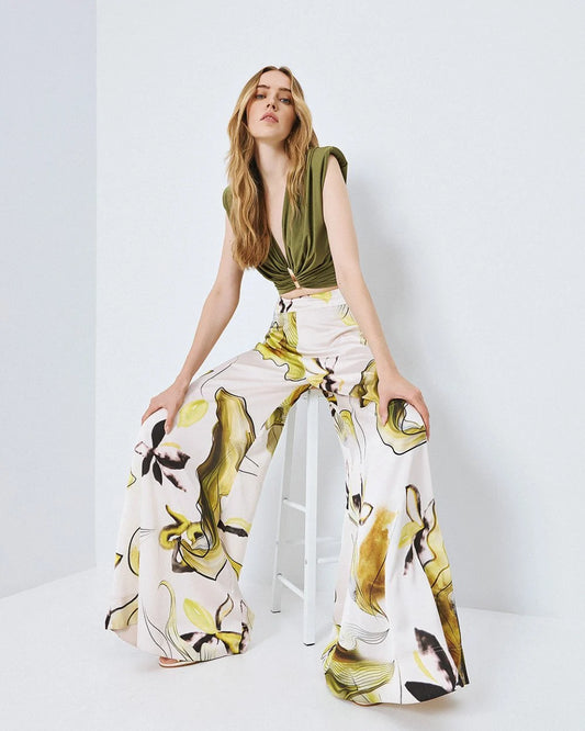 Access Abstract Patterned Wide Leg Satin Trousers