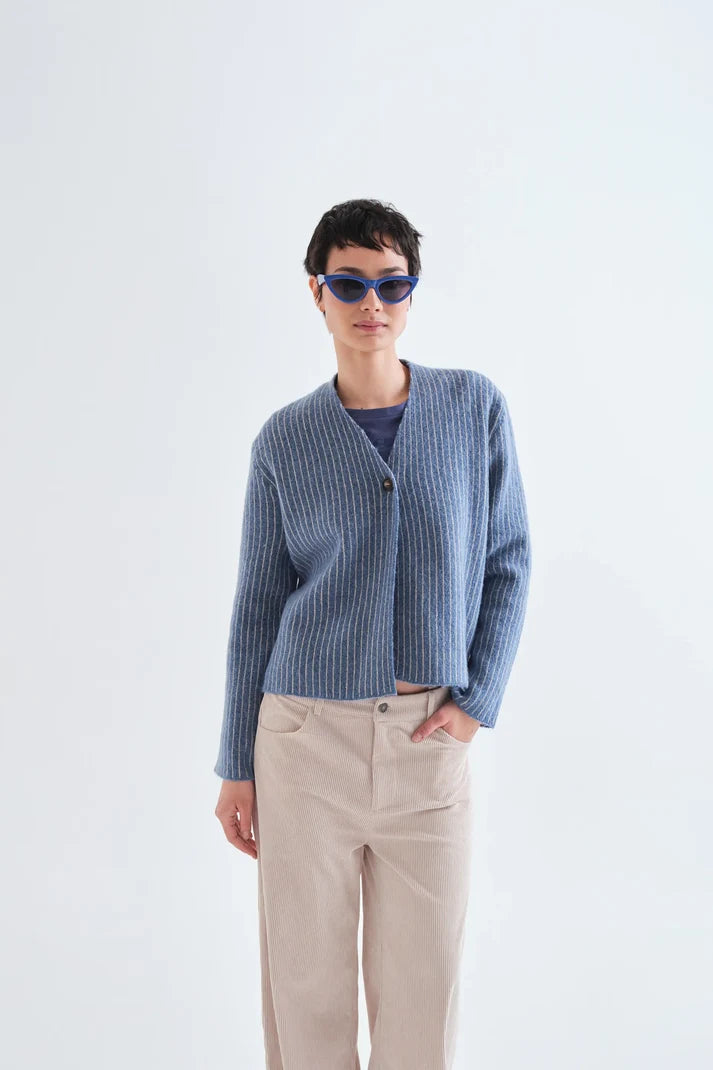 Compania Fantastică Denim Blue Striped Cardigan