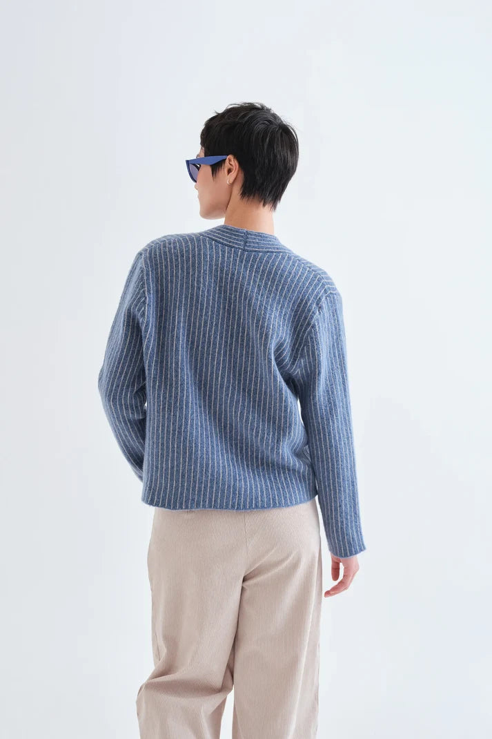 Compania Fantastică Denim Blue Striped Cardigan