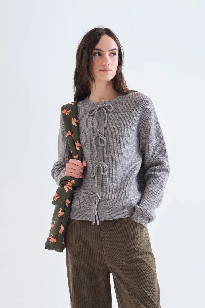 Compania Fantastică Grey cardigan with Tie Detail