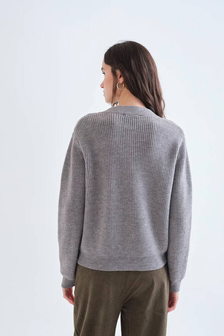 Compania Fantastică Grey cardigan with Tie Detail