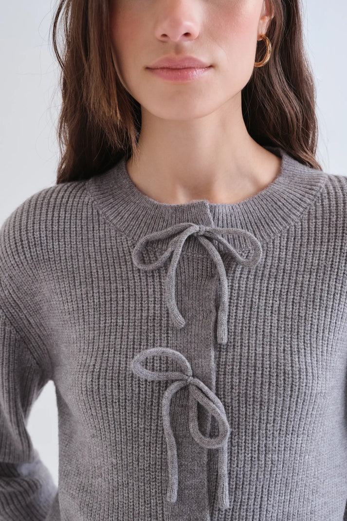 Compania Fantastică Grey cardigan with Tie Detail