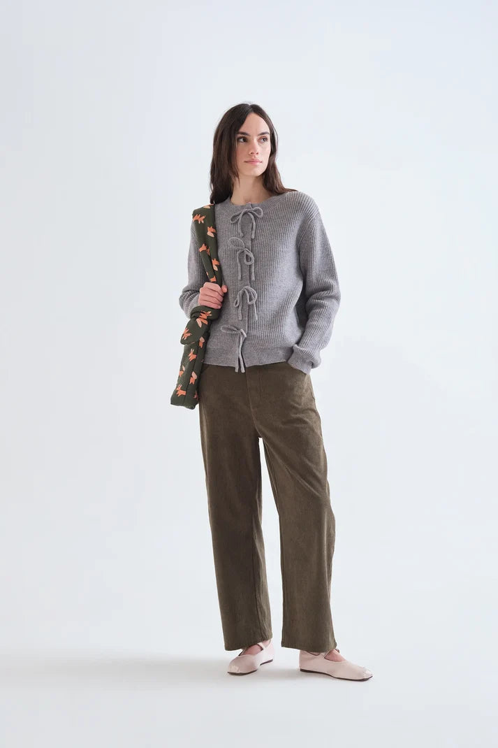 Compania Fantastică Grey cardigan with Tie Detail