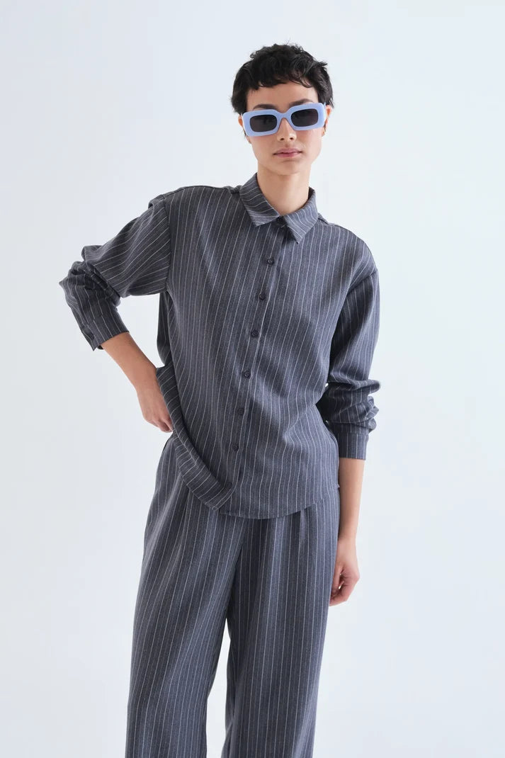 Compania Fantastică Grey Pinstripe Shirt
