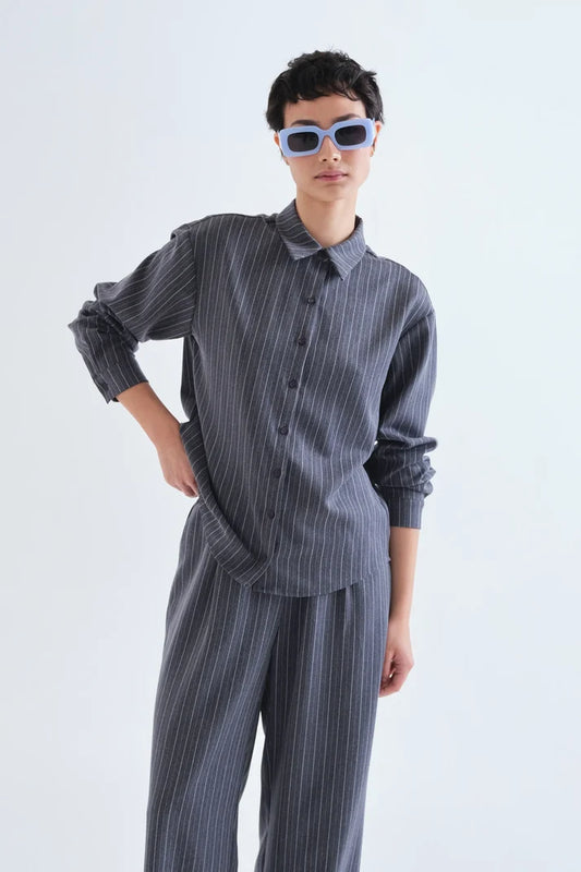 Compania Fantastică Grey Pinstripe Shirt
