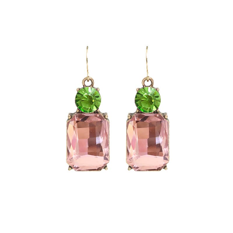 Last True Angel Pink Twin Gem Hook-Thru Earrings with Green Detail