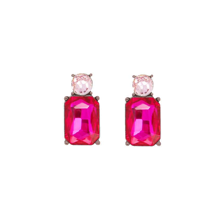 Last True Angel Hot Pink Mini Gem Stud Earrings with Light Pink Detail