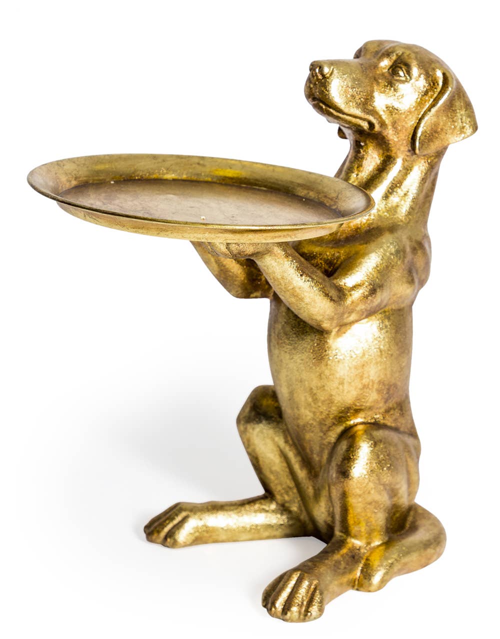 "Helpful Hound' Labrador Holding Tray Side Table in Antique Gold