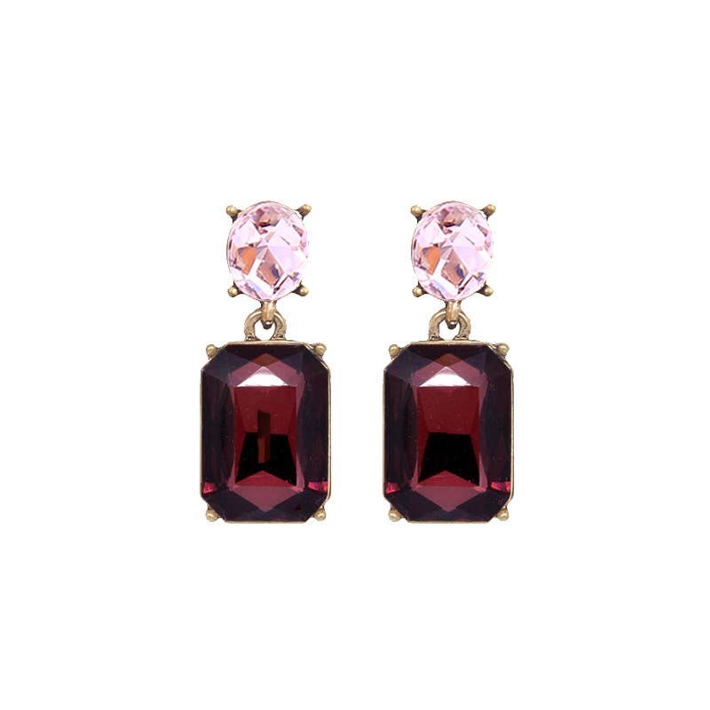 Last True Angel Burgundy Twin Gem Stud Dangle Earrings with Pink Detail