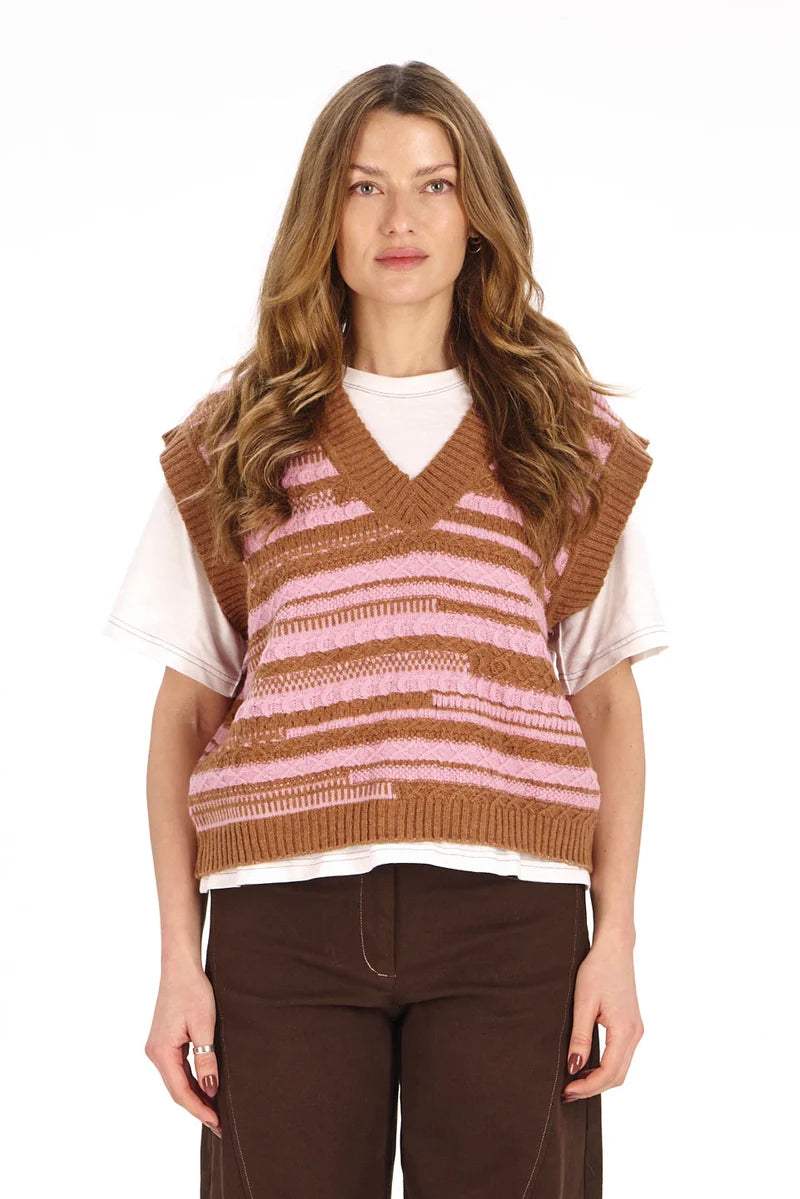 Komodo Allie Chocolate Brown and Pink Merino Tank Top