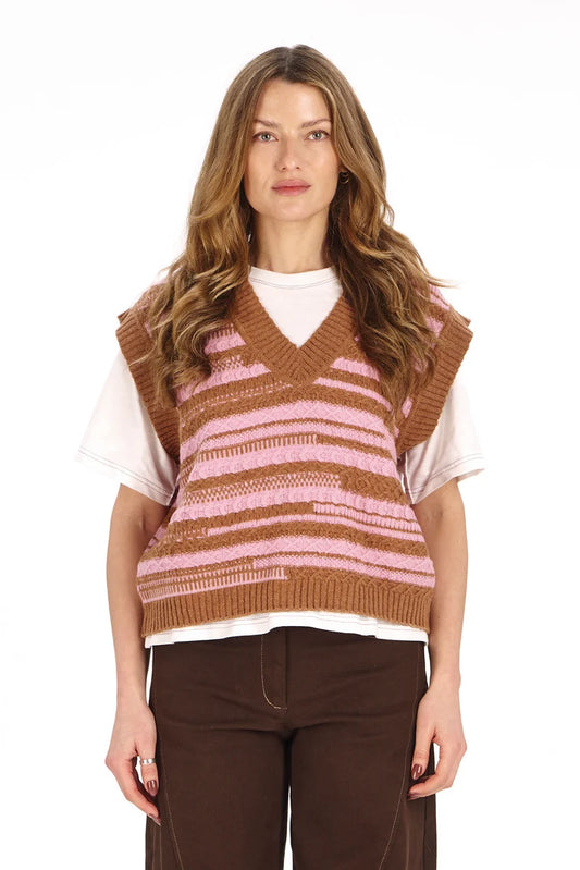 Komodo Allie Chocolate Brown and Pink Merino Tank Top