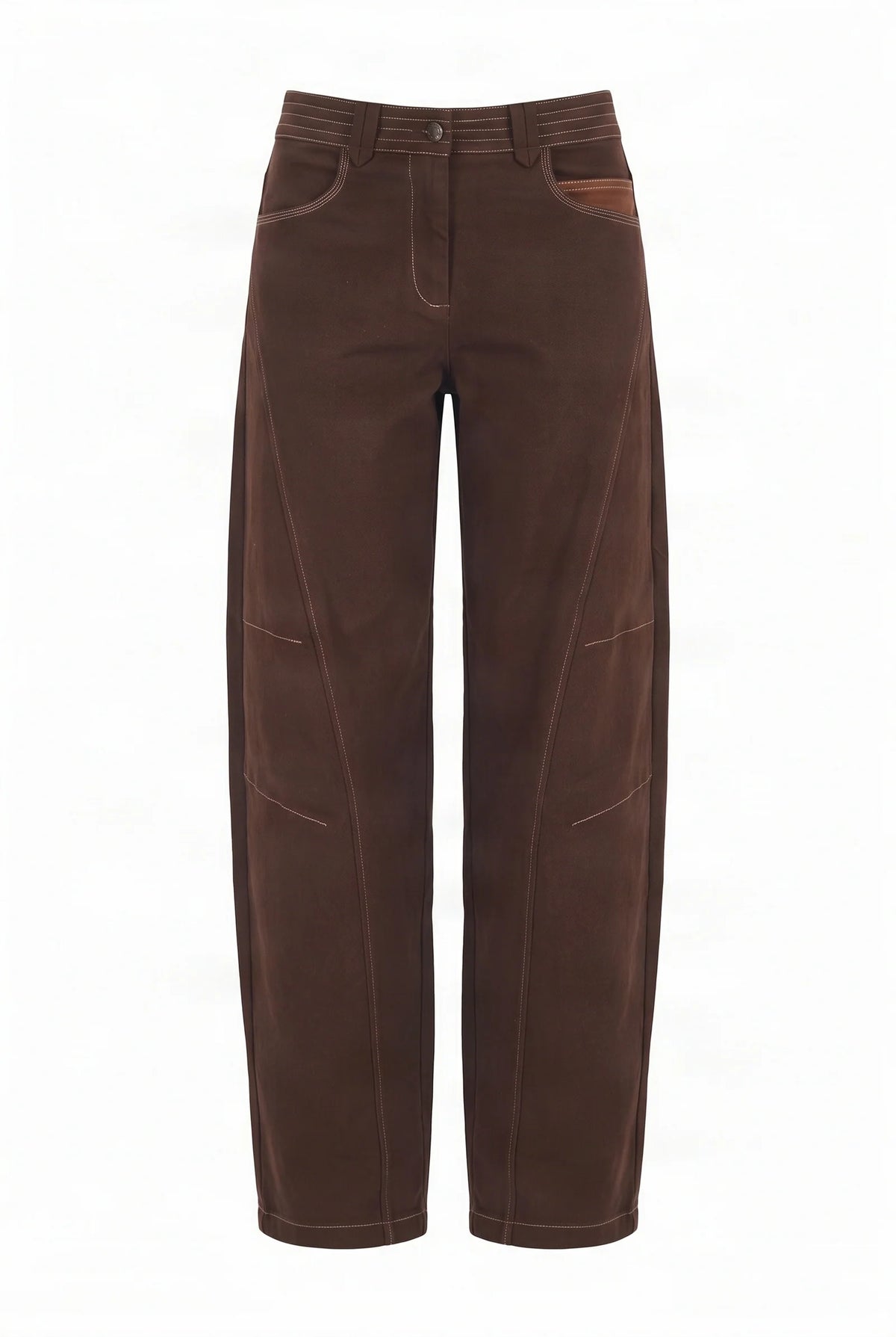Komodo Amelia Chocolate Brown Cotton Barrel Leg Trousers