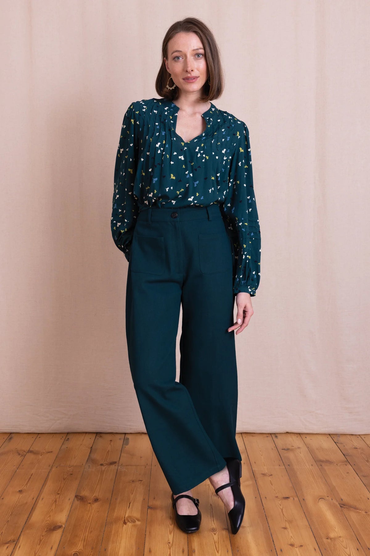 Nomads Teal Cotton Drill Wide Leg Trousers