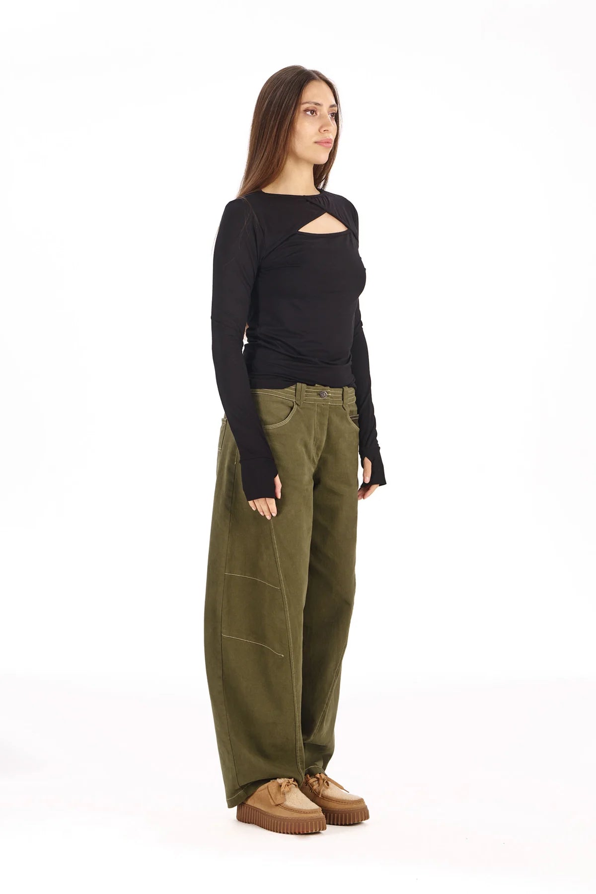 Komodo Chai Long Sleeve Peephole Black Top