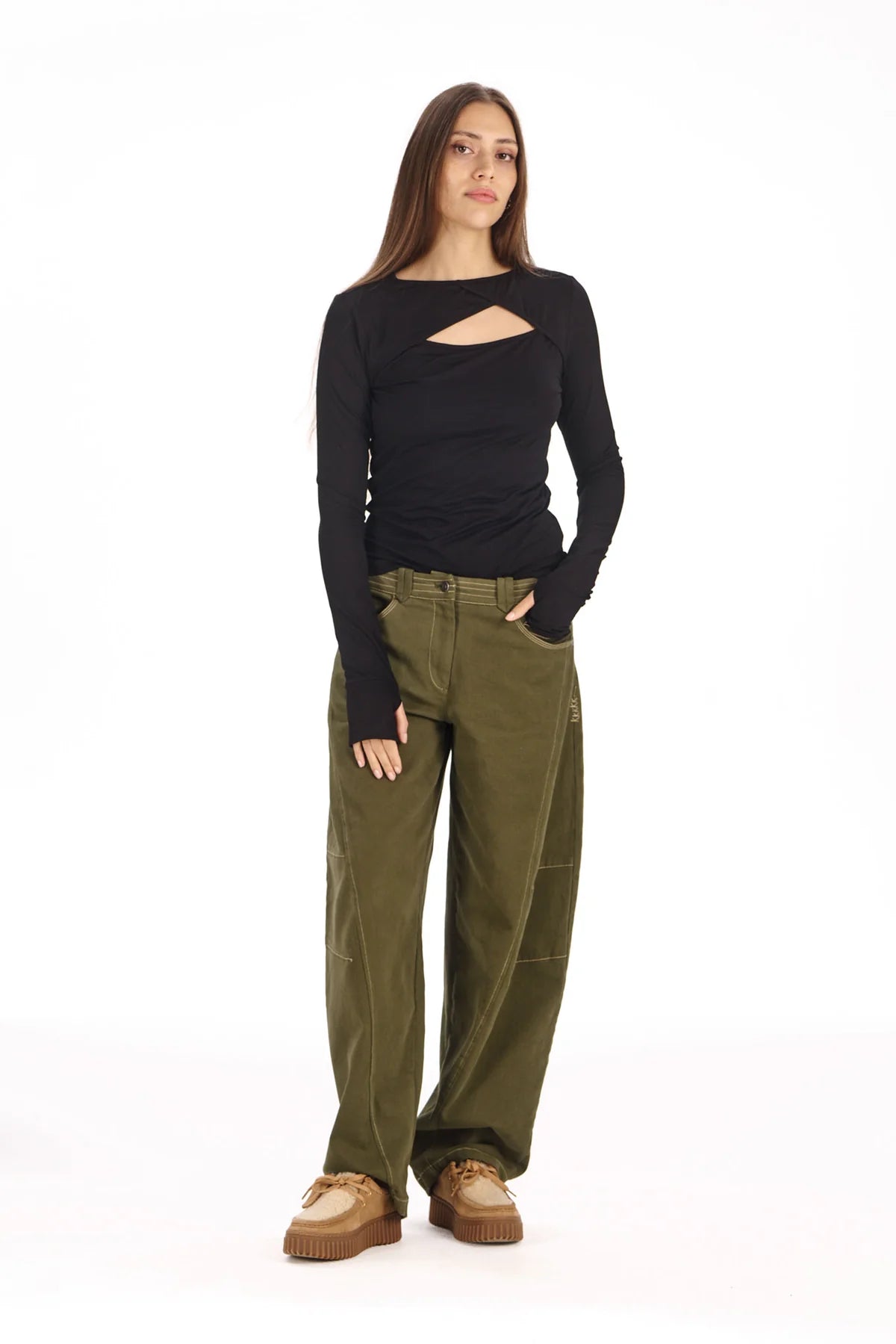 Komodo Chai Long Sleeve Peephole Black Top
