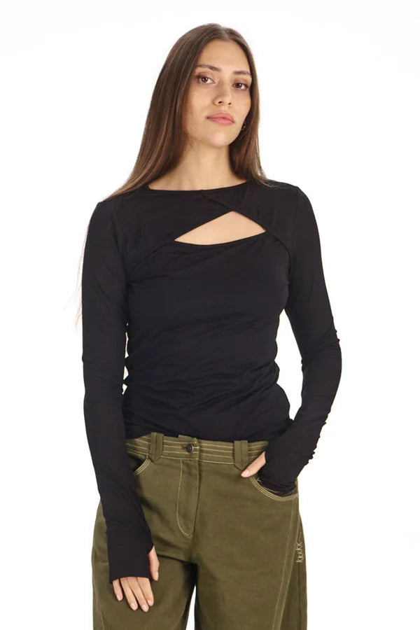 Komodo Chai Long Sleeve Peephole Black Top