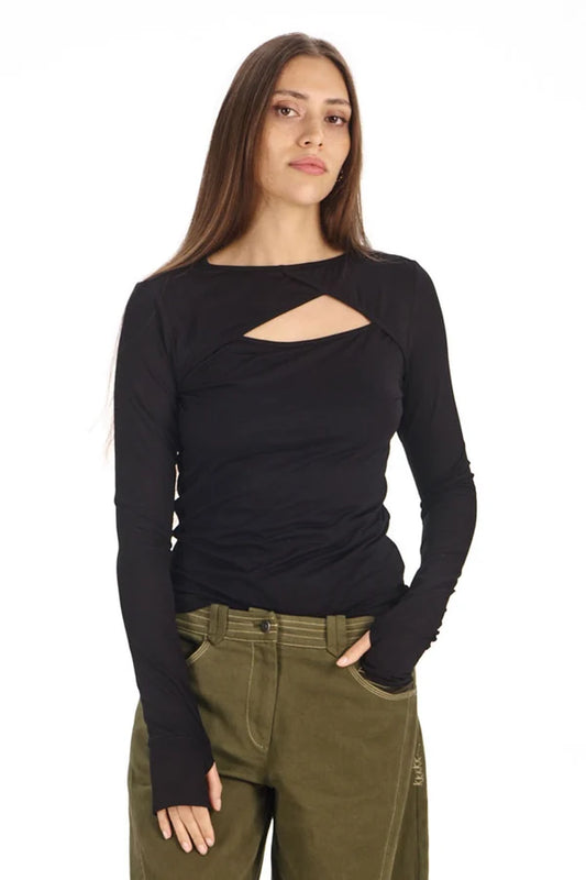 Komodo Chai Long Sleeve Peephole Black Top