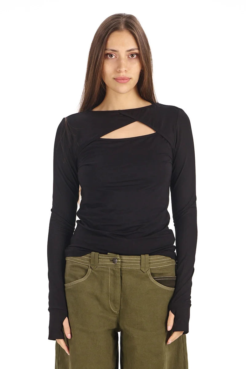 Komodo Chai Long Sleeve Peephole Black Top
