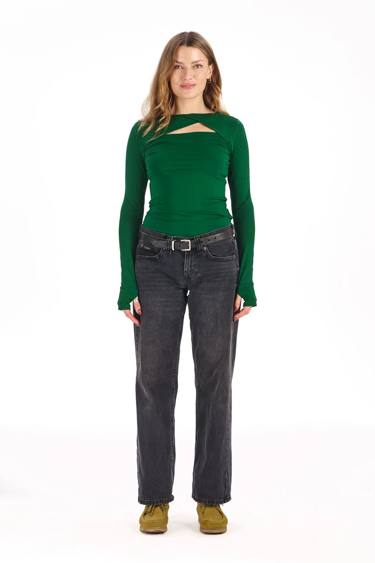 Komodo Chai Long Sleeve Peephole Green Top