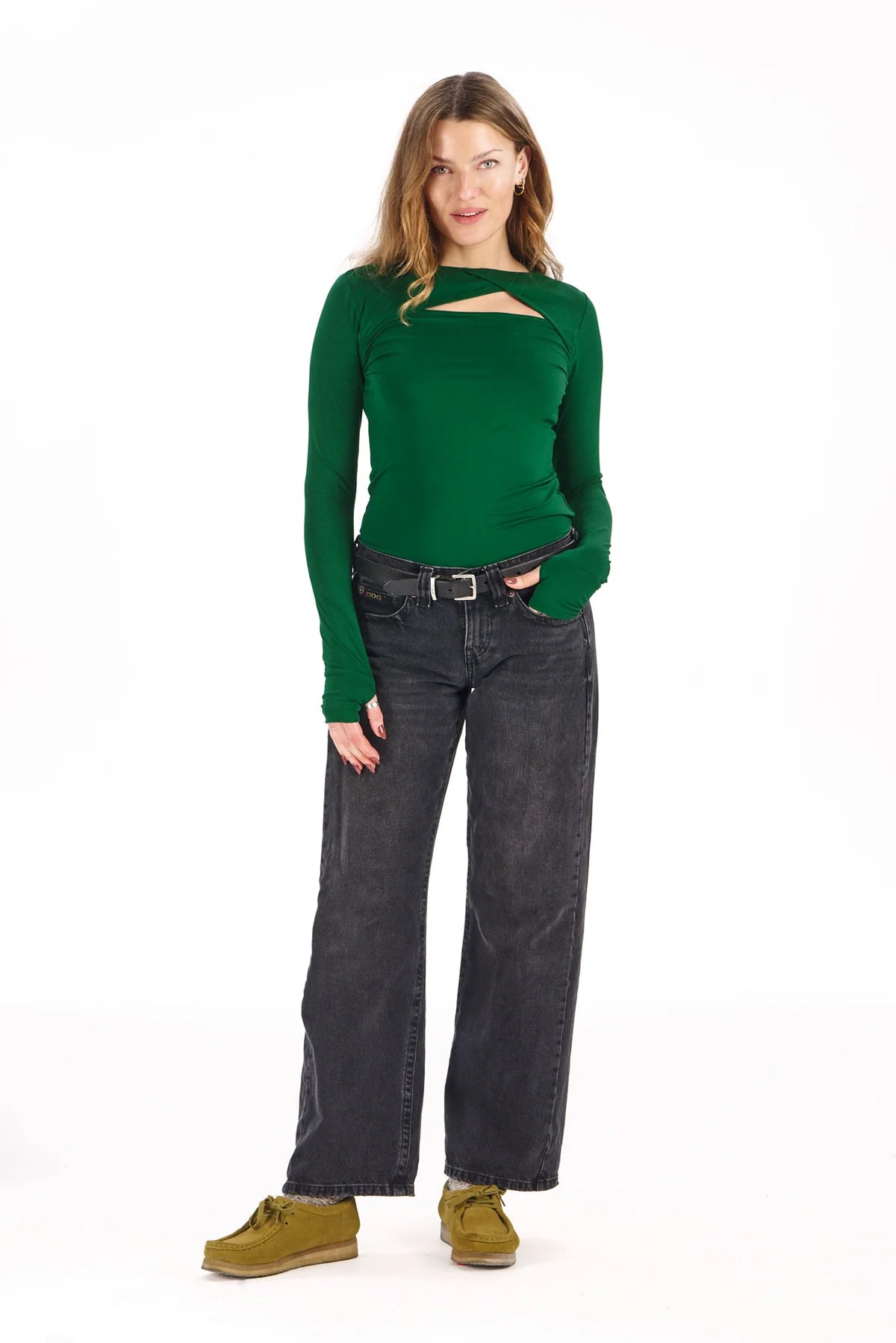 Komodo Chai Long Sleeve Peephole Green Top