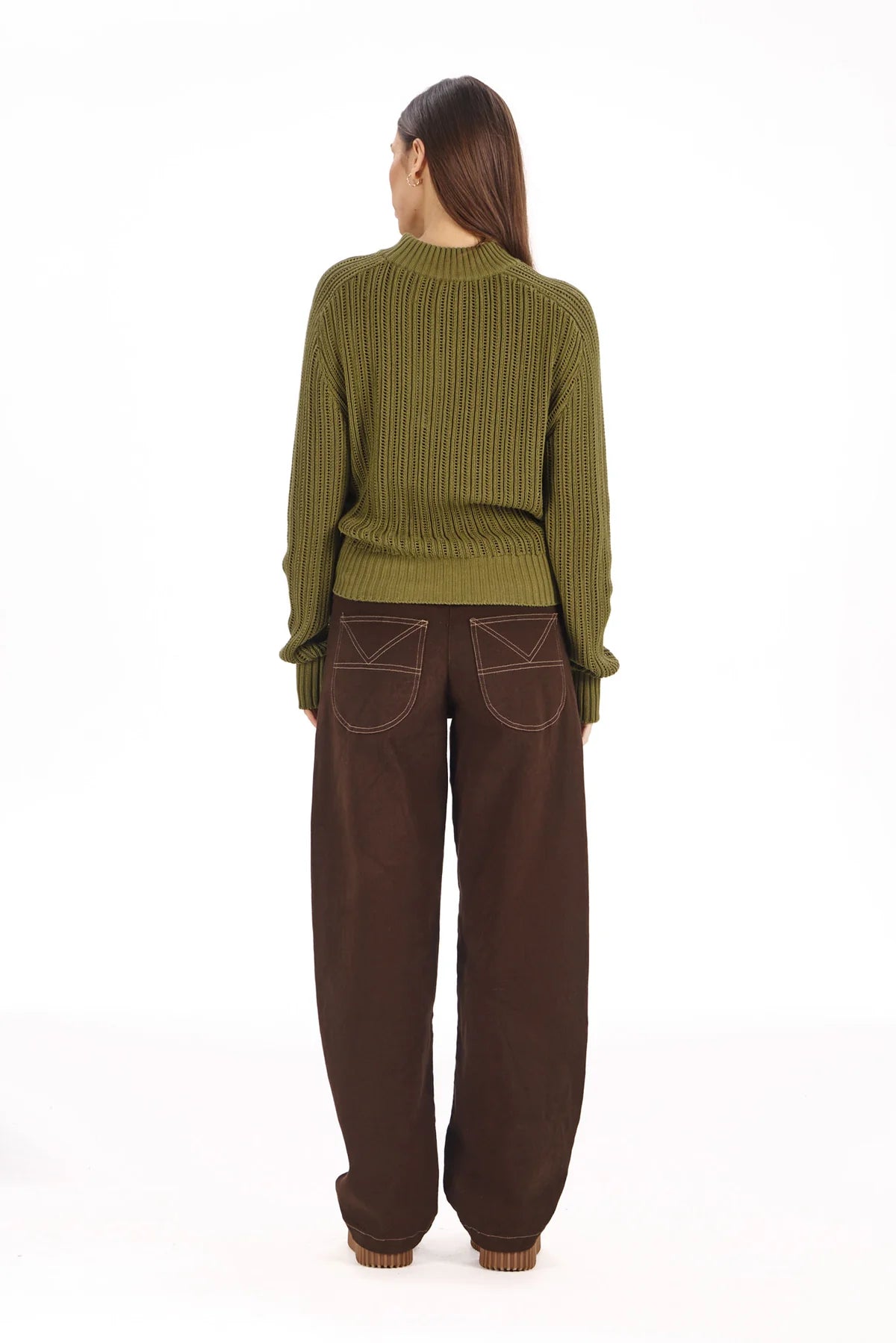 Komodo Amelia Chocolate Brown Cotton Barrel Leg Trousers