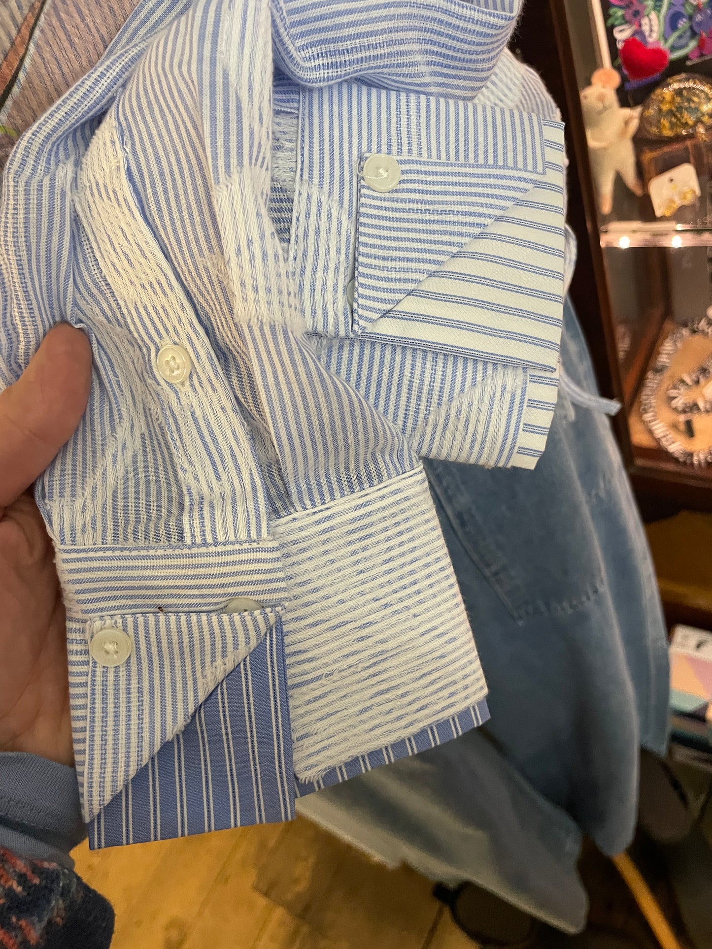 Desigual Parker Blue Pinstripe Cropped Shirt
