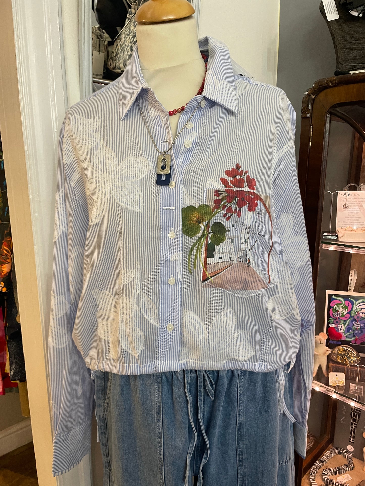 Desigual Parker Blue Pinstripe Cropped Shirt
