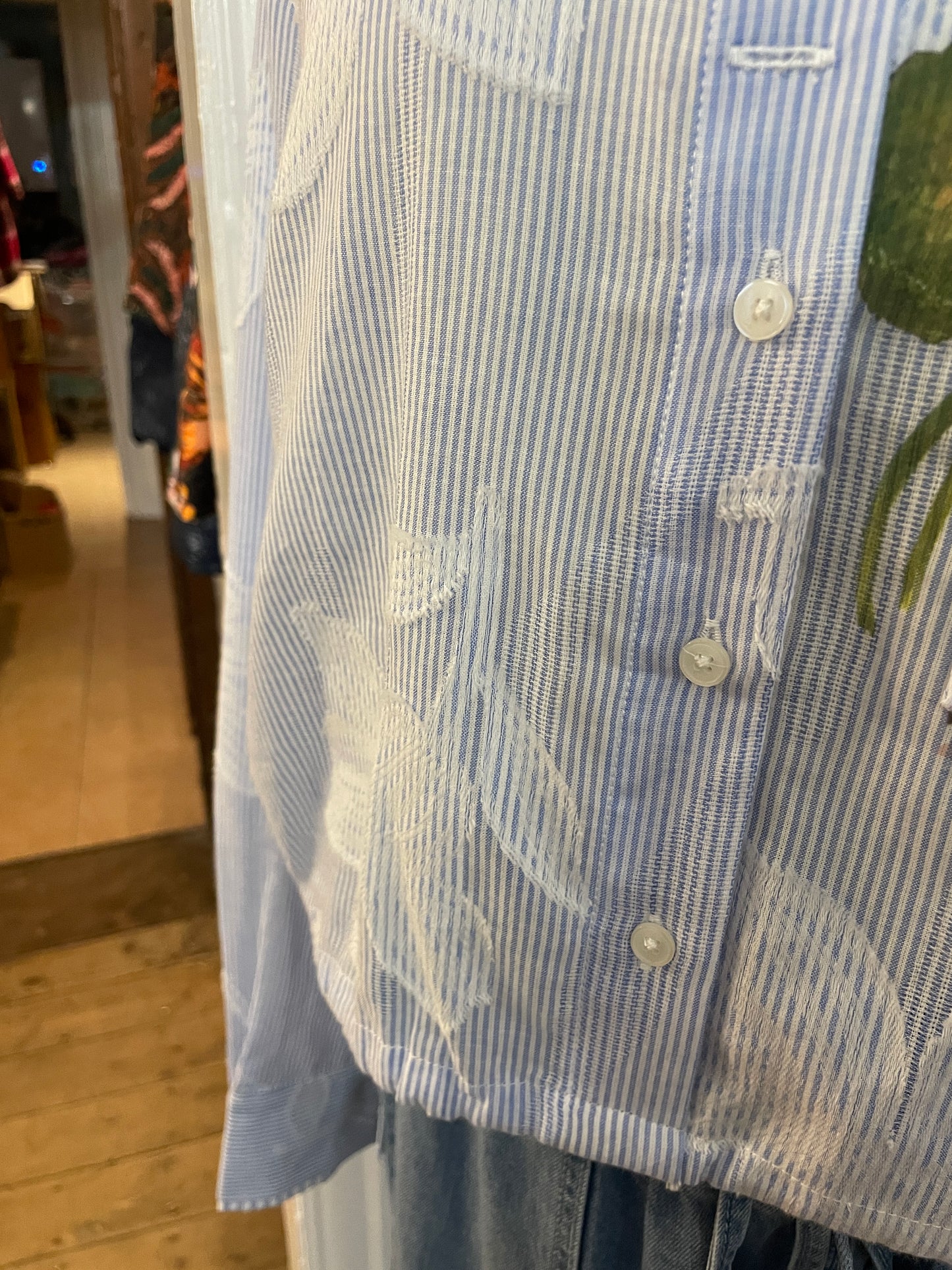 Desigual Parker Blue Pinstripe Cropped Shirt