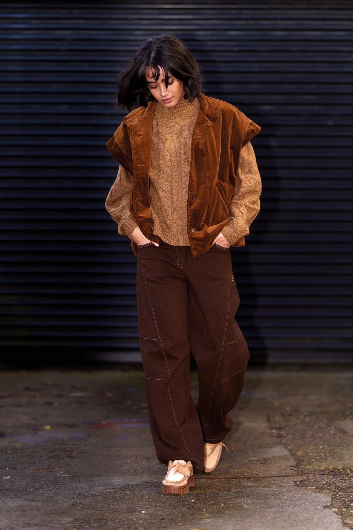 Komodo Amelia Chocolate Brown Cotton Barrel Leg Trousers