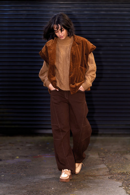 Komodo Amelia Chocolate Brown Cotton Barrel Leg Trousers