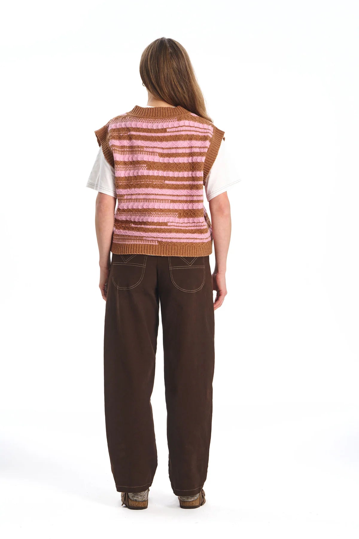 Komodo Allie Chocolate Brown and Pink Merino Tank Top