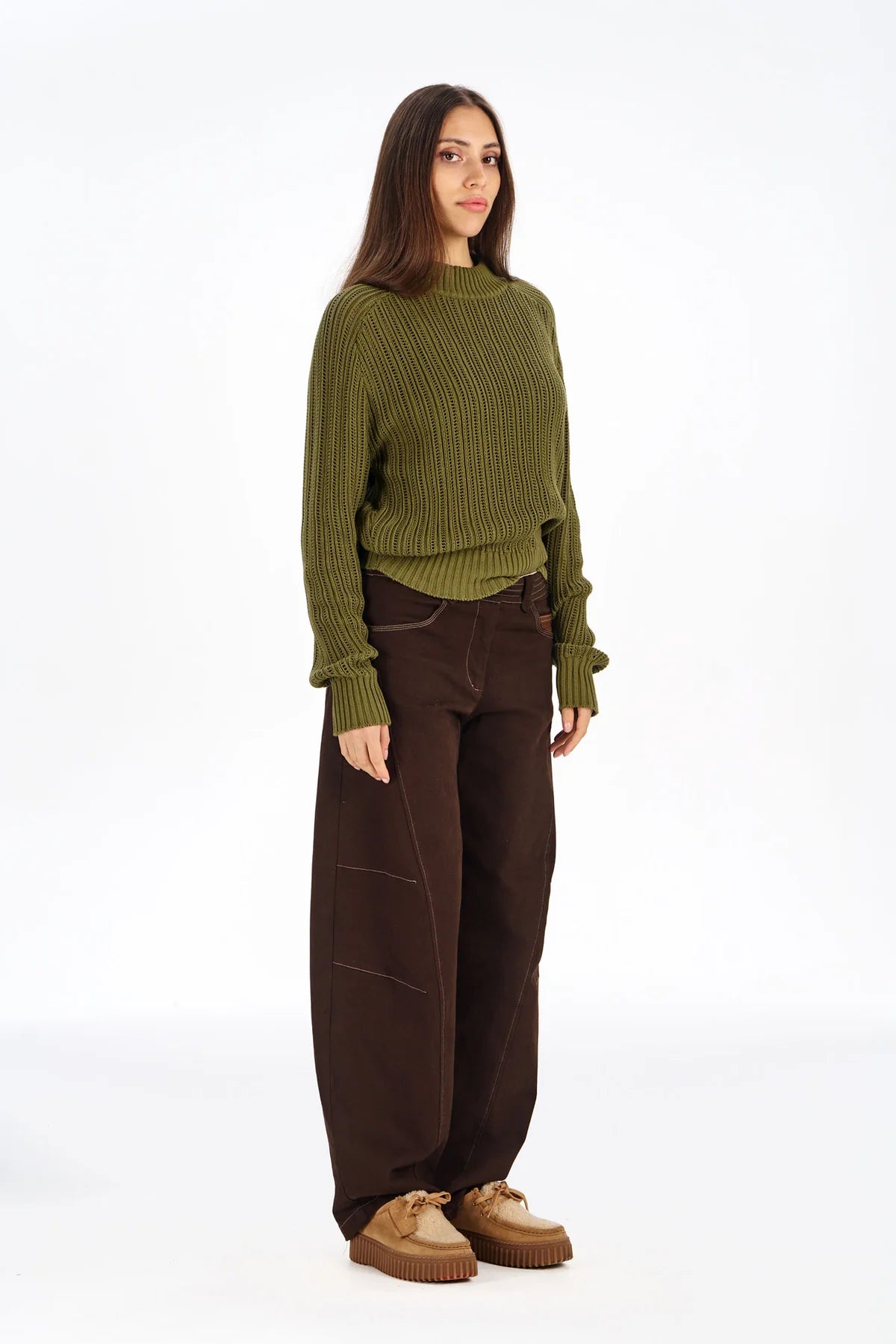 Komodo Amelia Chocolate Brown Cotton Barrel Leg Trousers