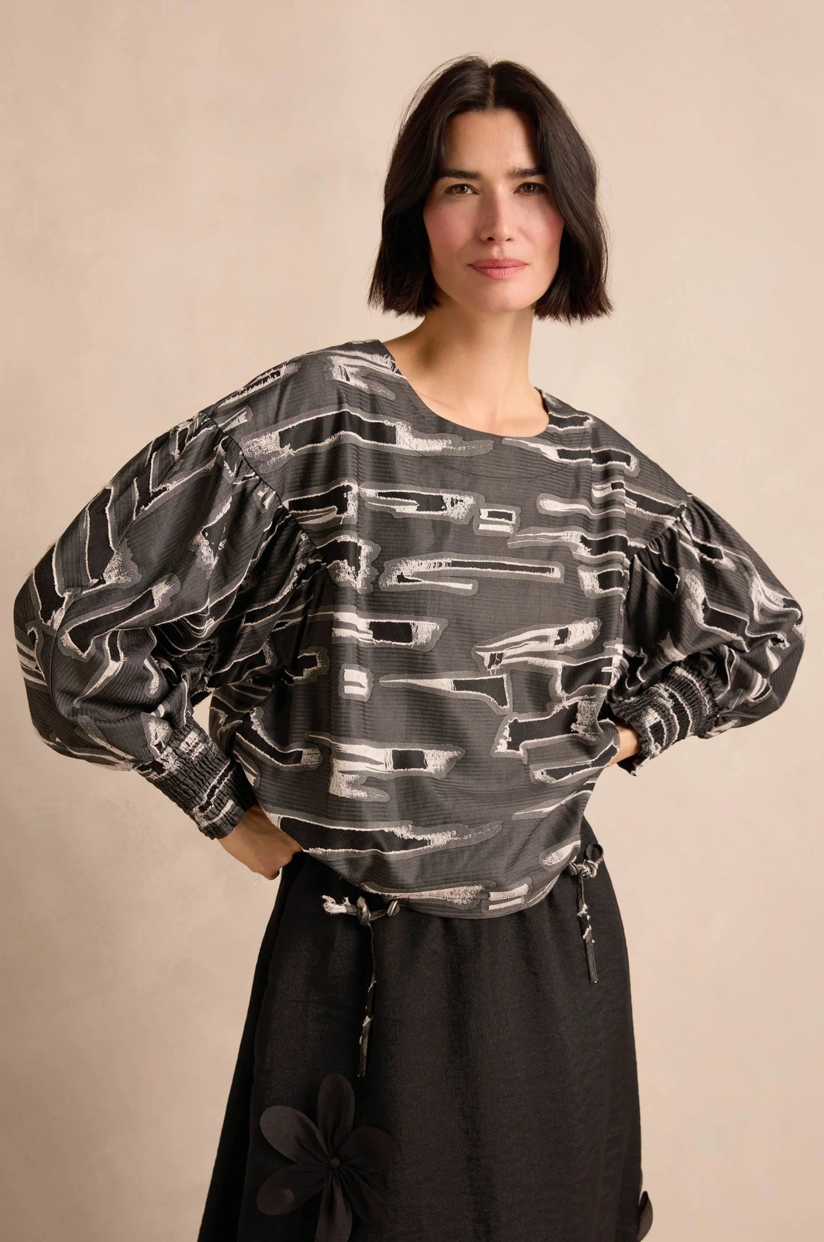 Noen Grey Textured Ripped Effect Top