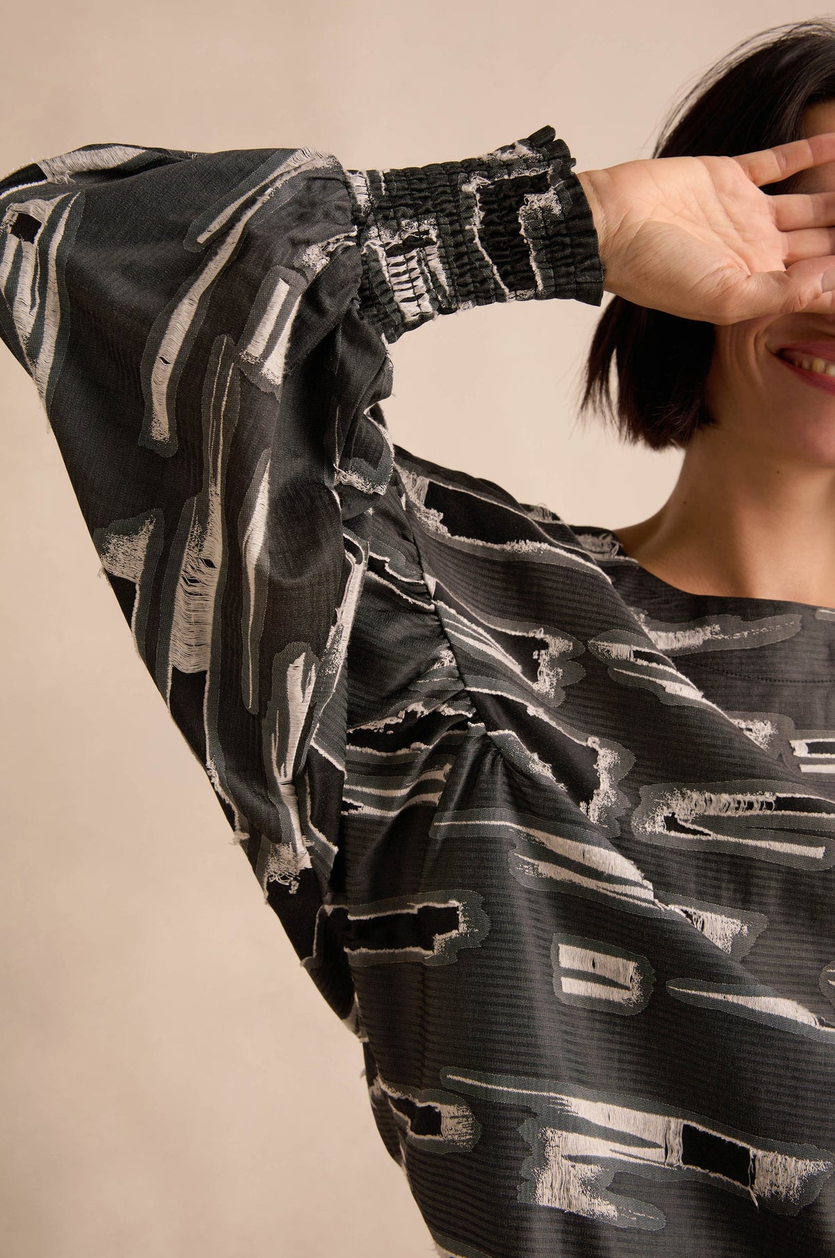 Noen Grey Textured Ripped Effect Top