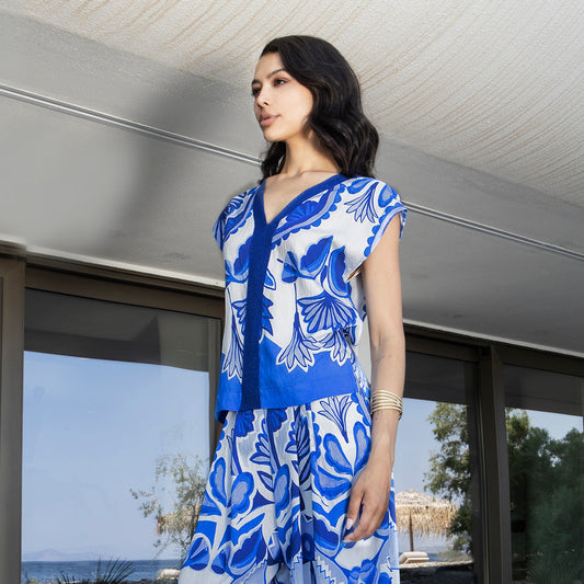 Aggel Blue Abstract Floral top