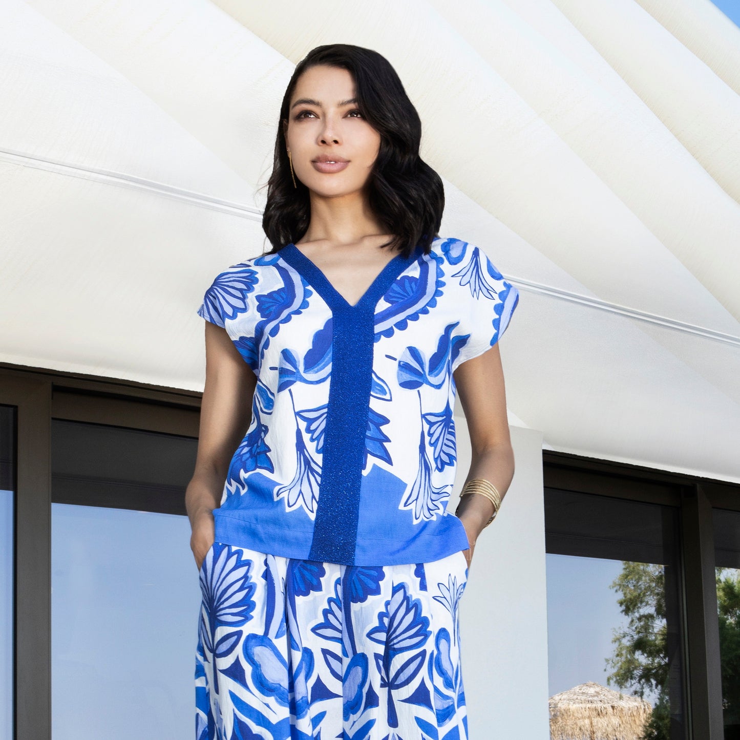 Aggel Blue Abstract Floral top
