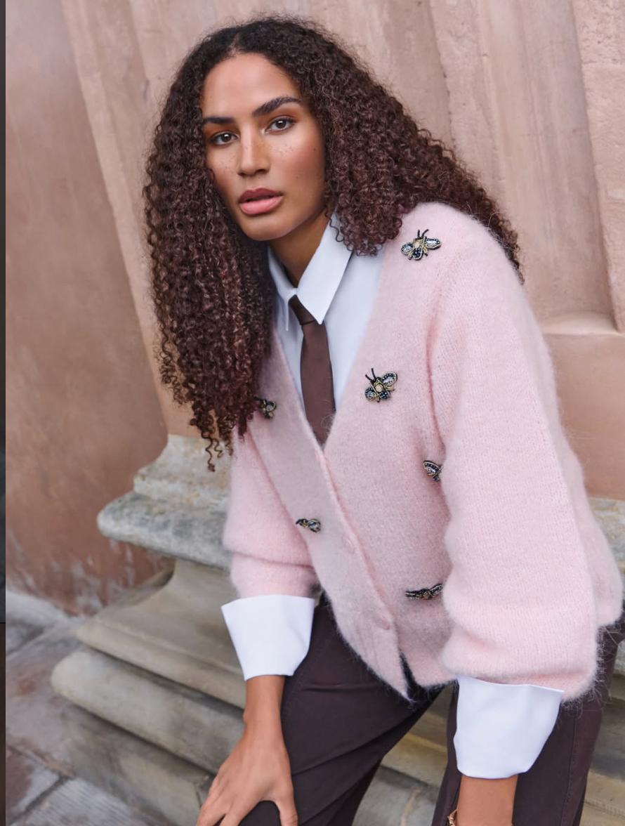 Noen Wild Rose Alpaca Cardigan with Beaded Butterfly Detail