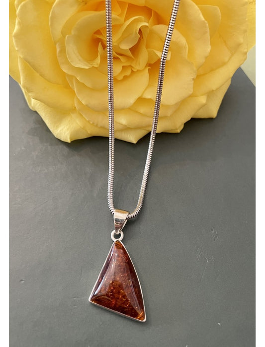 Amber and Silver Triangle Pendant Necklace