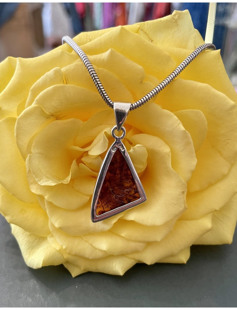 Amber and Silver Triangle Pendant Necklace
