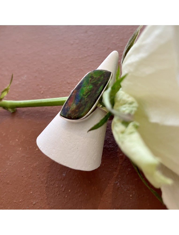Ammolite and Silver Ring