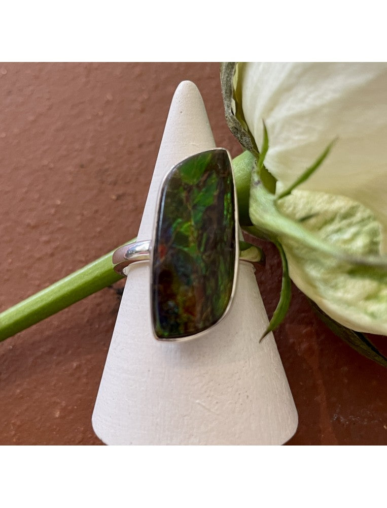 Ammolite and Silver Ring