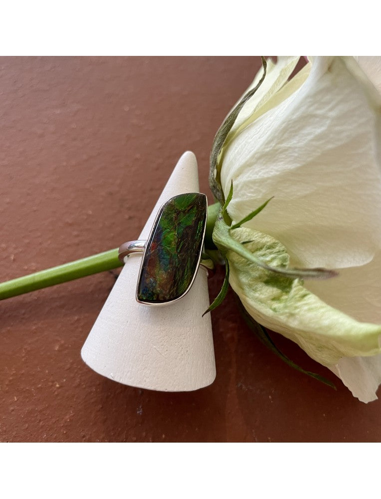 Ammolite and Silver Ring
