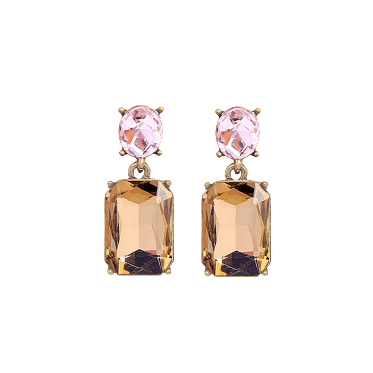 Last True Angel Amber Twin Gem Stud Dangle Earrings with Soft Pink Detail