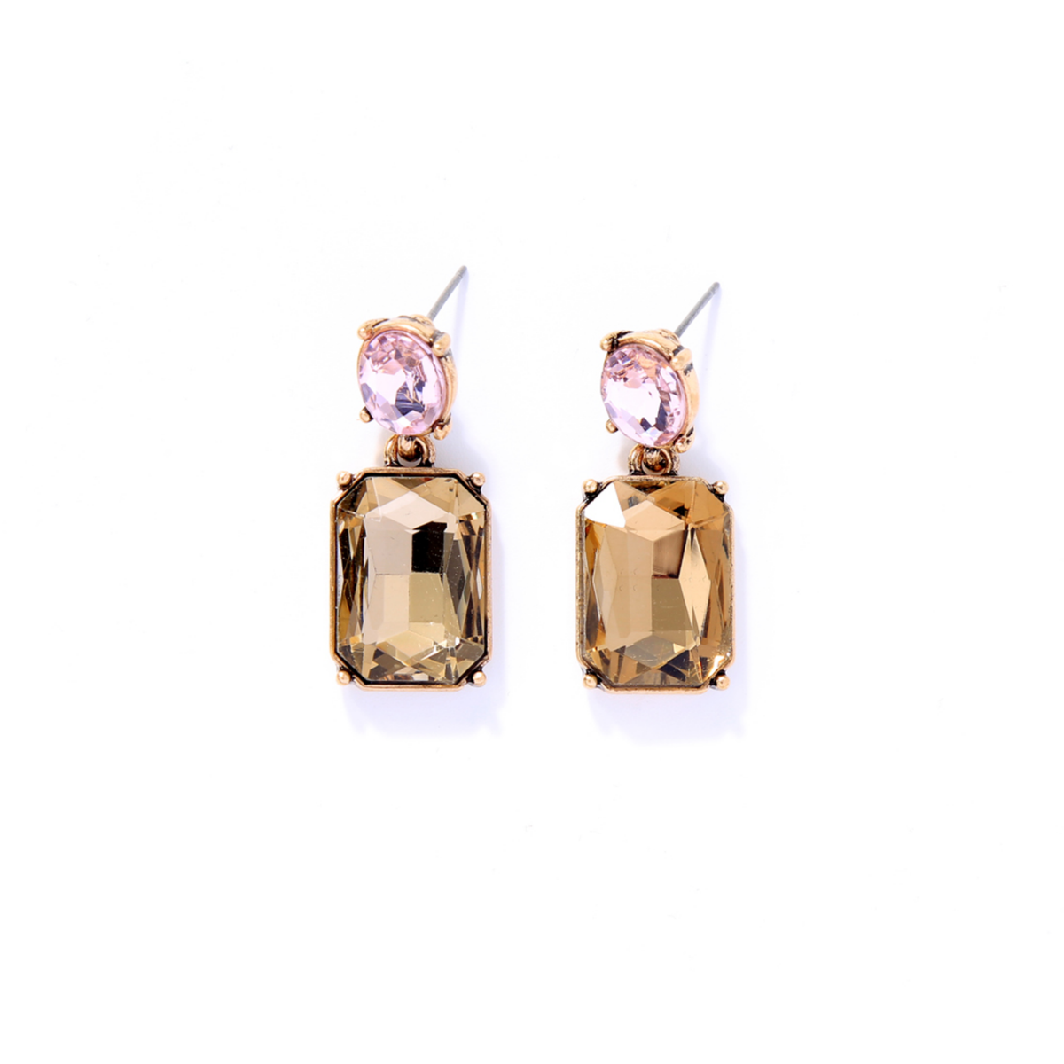 Last True Angel Amber Twin Gem Stud Dangle Earrings with Soft Pink Detail