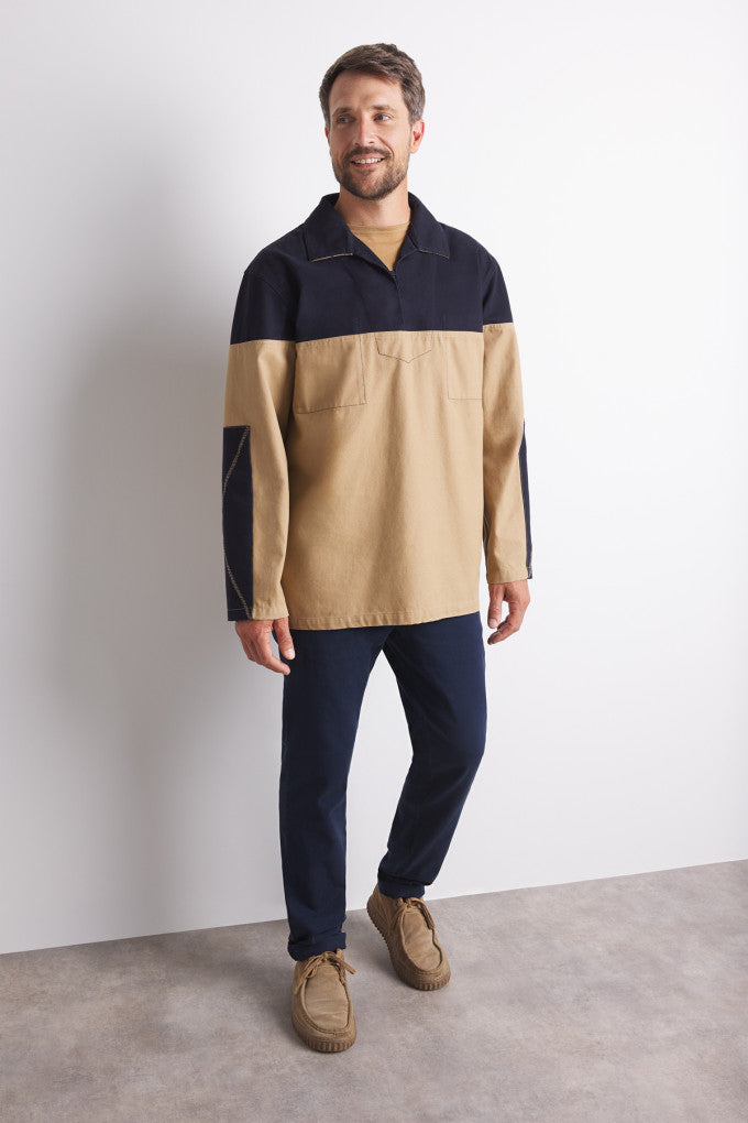 Mousqueton Blue/Taupe Two-Tone Smock