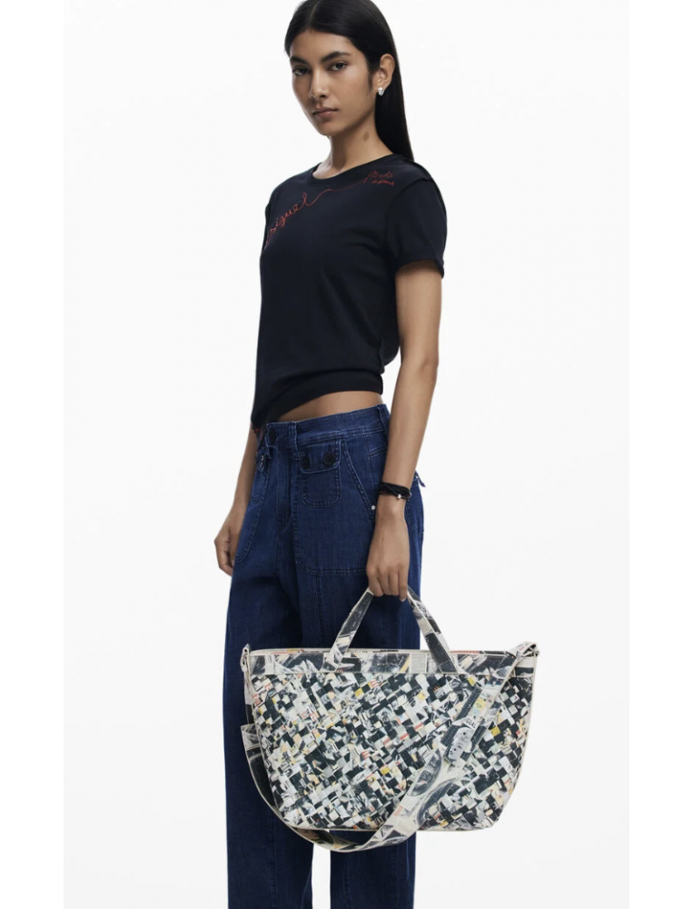 Desigual Foxtrot Caristo Newspaper Print Woven Shopper Bag