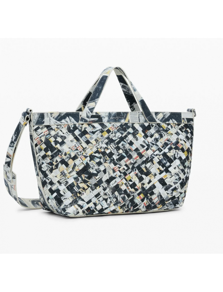 Desigual Foxtrot Caristo Newspaper Print Woven Shopper Bag